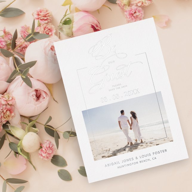 Sophisticated Minimalist Photo Elegant Script (Real Silver Metallic Foil Sophisticated Minimalist Photo Elegant Whimsical Script Save the Date Card)