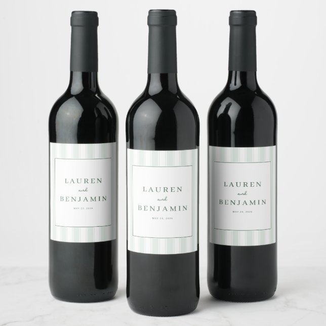 Sophisticated Mint Striped Elegancy Wine Label (Bottles)
