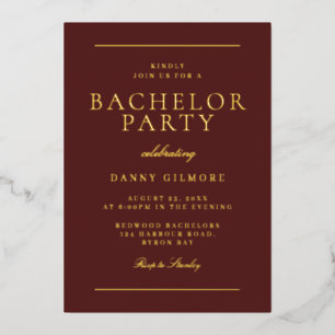 Sophisticated Modern Bachelor Party Burgundy Gold 