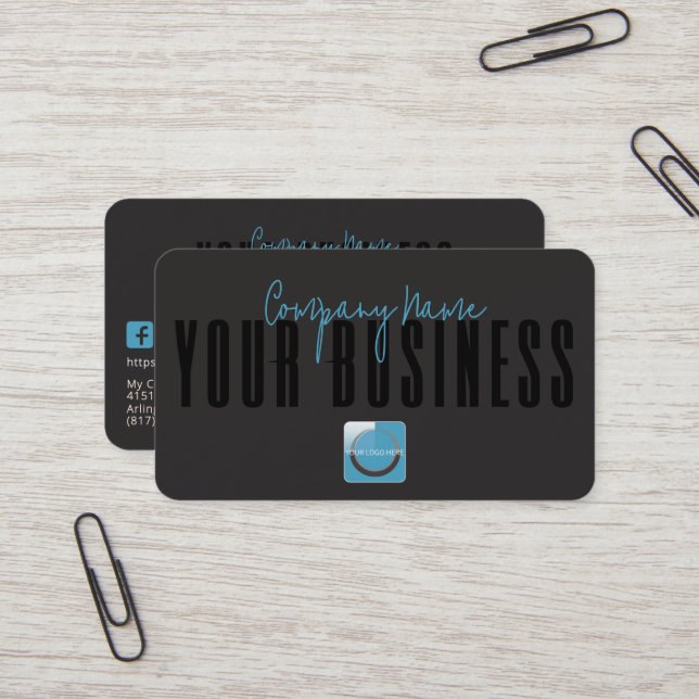 Sophisticated Modern Black Blue Logo Generic  Business Card (Front/Back In Situ)
