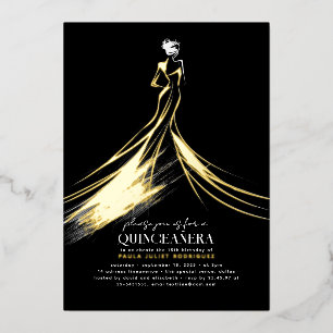 Sophisticated Modern Black Elegant Quinceanera
