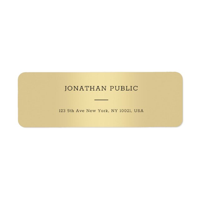 Sophisticated Modern Clean Gold Return Address Label (Front)