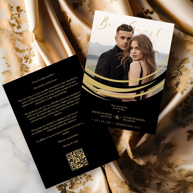 Sophisticated Modern Faux Golden Abstract Photo Save The Date (Sophisticated Modern Faux Golden Abstract Geometric Shape Photo Wedding Save the Date Card.)