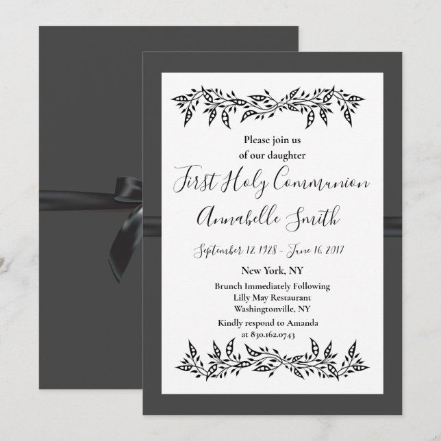 SOPHISTICATED MODERN    First Holy Comm Invitation (Front/Back)