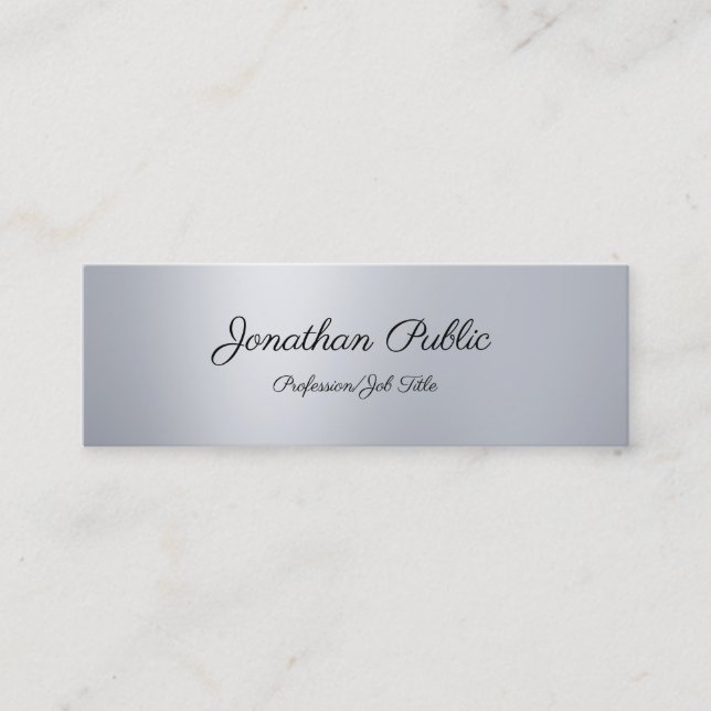 Sophisticated Modern Freehand Script Silver Plain Mini Business Card (Front)