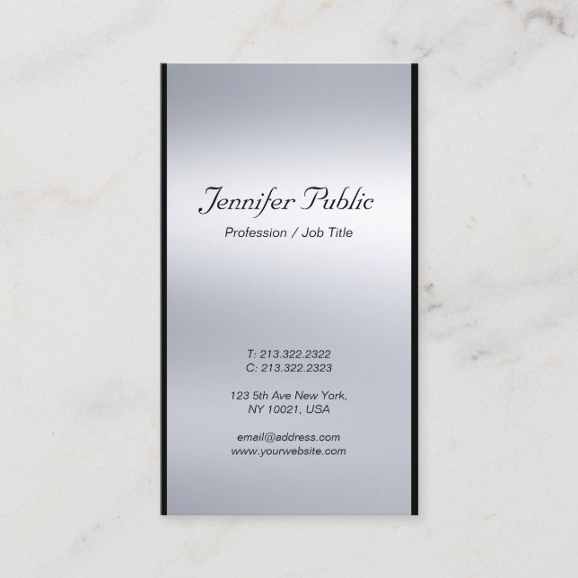 Sophisticated Modern Italic Script Silver Luxury Business Card (Front)