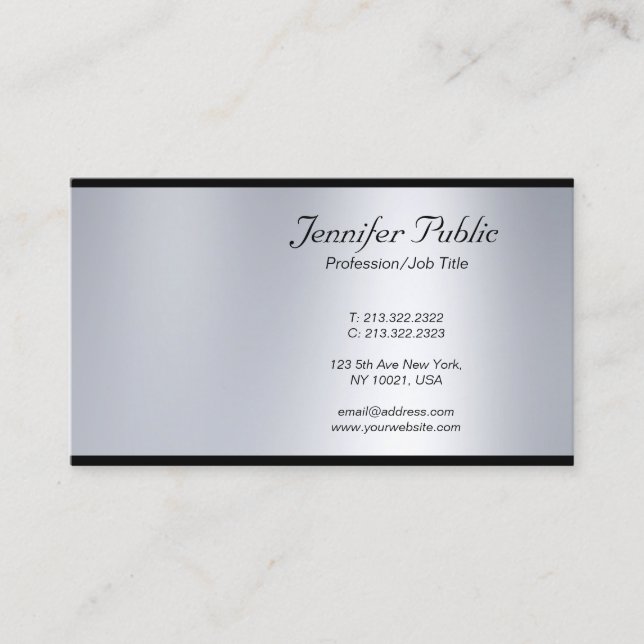 Sophisticated Modern Script Silver Professional Business Card (Front)