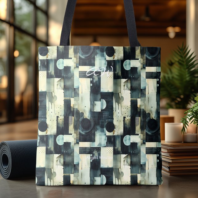 Sophisticated Monochrome Abstract Personalised Tote Bag (Creator Uploaded)