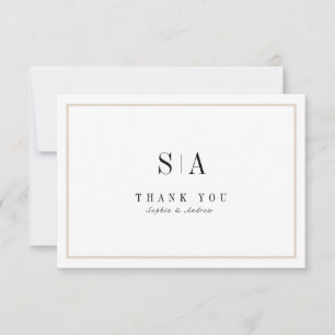 Sophisticated monogram black and white minimalist thank you card
