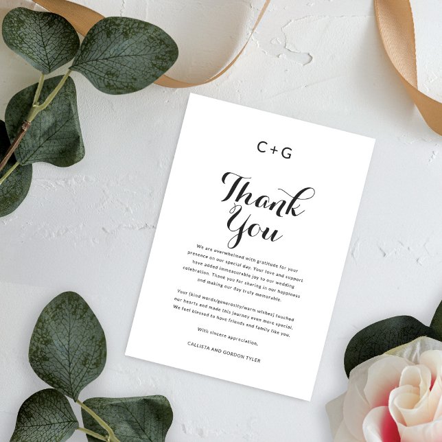Sophisticated Monogram Elegance: Modern Wedding Thank You Card (Creator Uploaded)