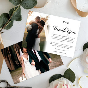 Sophisticated Monogram Elegance Wedding Photos Thank You Card