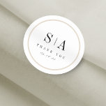 Sophisticated monogram minimalist wedding favour classic round sticker<br><div class="desc">Sophisticated black and white minimalist wedding favour stickers with couple's monogram and neutral colour frame,  Simple and elegant. Great for modern classic wedding,  and formal wedding.
See all the matching pieces in the collection.</div>