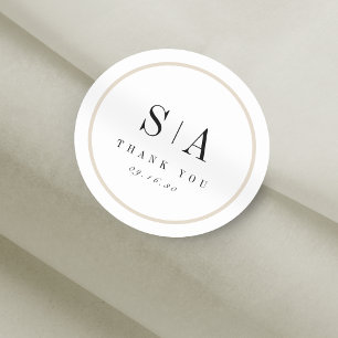 Sophisticated monogram minimalist wedding favour classic round sticker