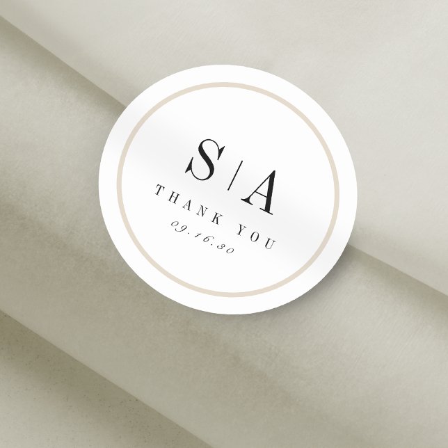 Sophisticated monogram minimalist wedding favour classic round sticker (Sophisticated monogram minimalist wedding favor classic round sticker)