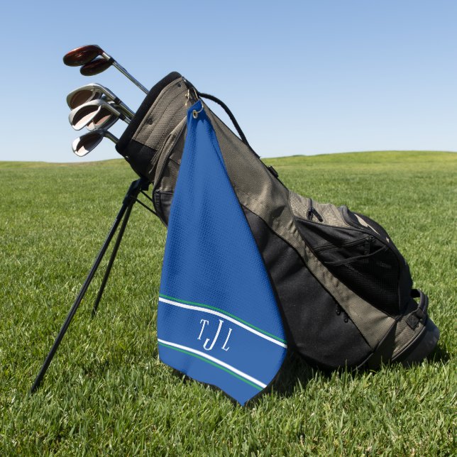 Sophisticated Monogram Navy White Golf Towel (Green)