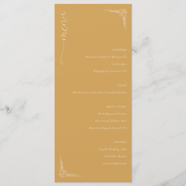 Sophisticated Mustard Yellow Minimalist Wedding Me Menu (Front)