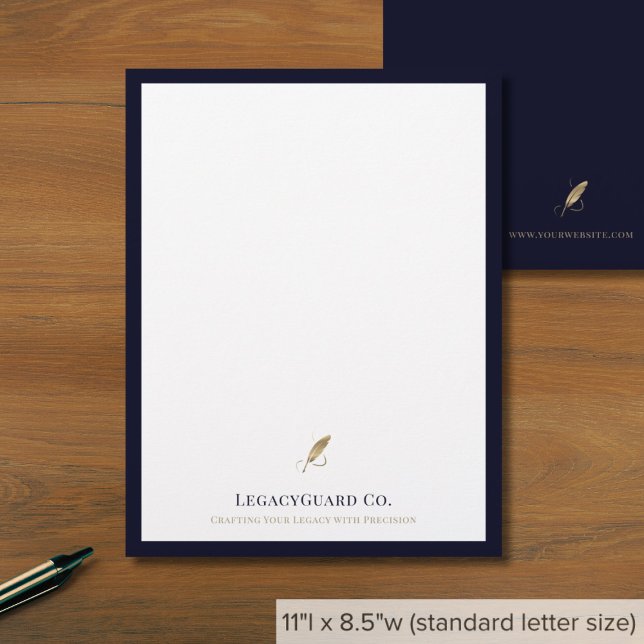 Sophisticated Navy and Gold Quill Business Custom Letterhead (Creator Uploaded)