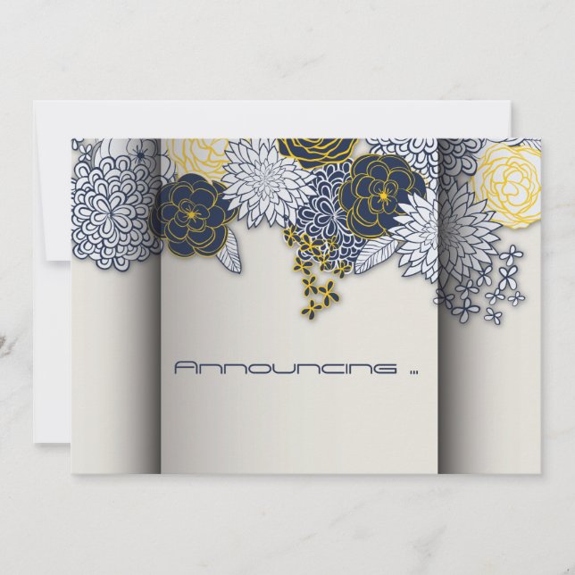 Sophisticated Navy and Yellow Floral Announcement (Front)
