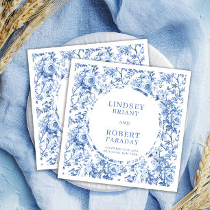 Sophisticated Navy Blue Floral Toile Wedding Napki Napkin