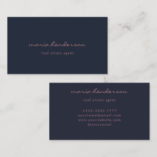 Sophisticated Navy Blue & Pink Script Monogram Business Card