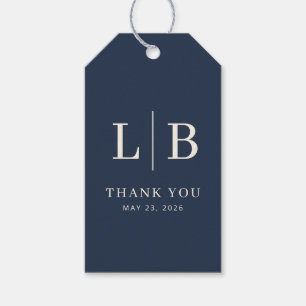 Sophisticated Navy Blue Serif Wedding Favour Tag