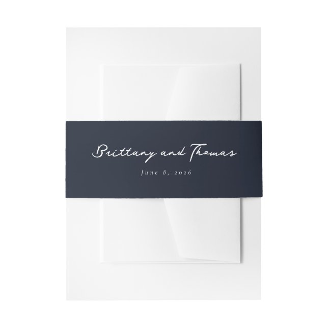 Sophisticated Navy Calligraphy Invitation Belly Band (Front Example)