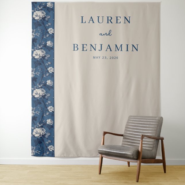 Sophisticated Navy Floral Tapestry (In Situ)