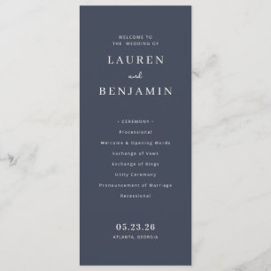 Sophisticated Navy Minimalist Wedding Ceremony Program