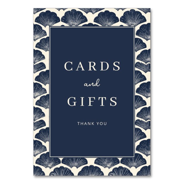 Sophisticated Navy Seashell Border Table Number (Front)