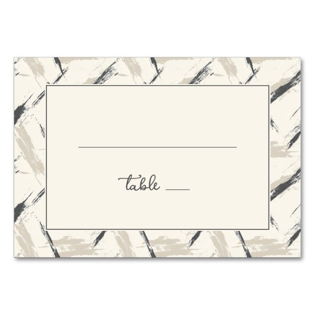 Sophisticated Neutral Brush Strokes Table Number (Front)