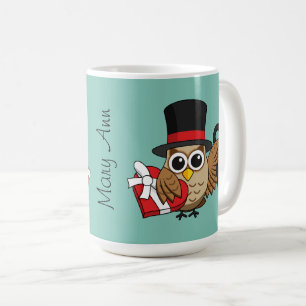 Sophisticated Owl w Heart Chocolate Box   Add Name Coffee Mug
