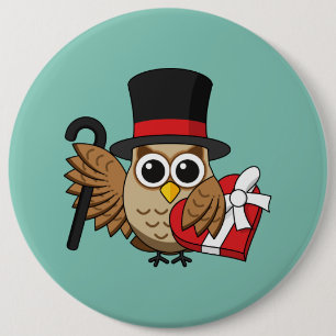 Sophisticated Owl with Heart Chocolate Box 6 Cm Round Badge