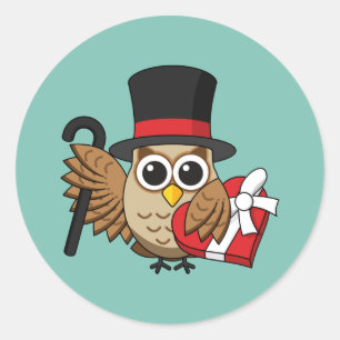 Sophisticated Owl with Heart Chocolate Box Classic Round Sticker