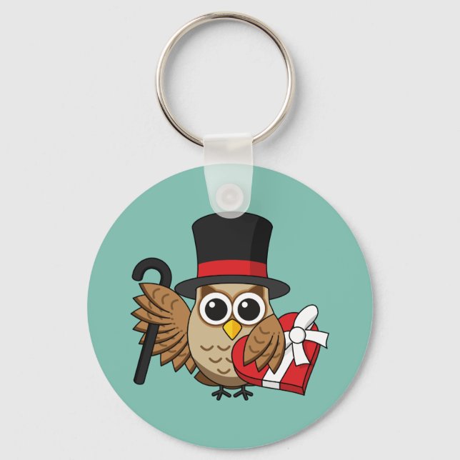 Sophisticated Owl with Heart Chocolate Box Key Ring (Front)