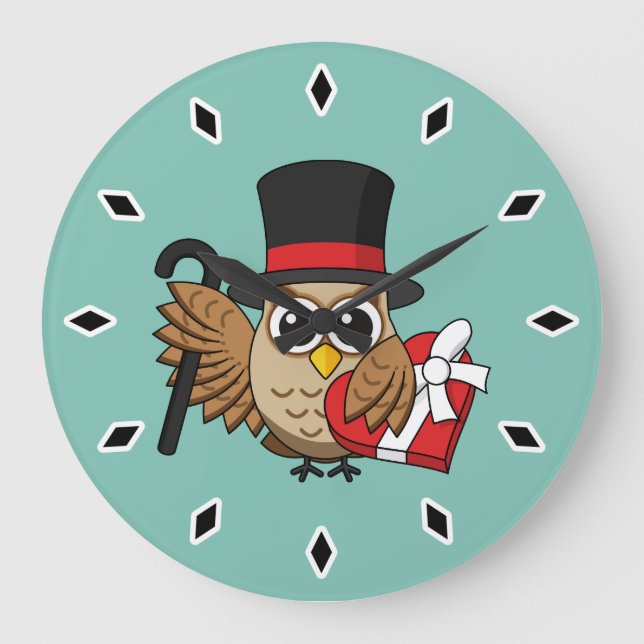 Sophisticated Owl with Heart Chocolate Box Large Clock (Front)