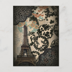 Sophisticated Paris Eiffel Tower Lace damask Postcard