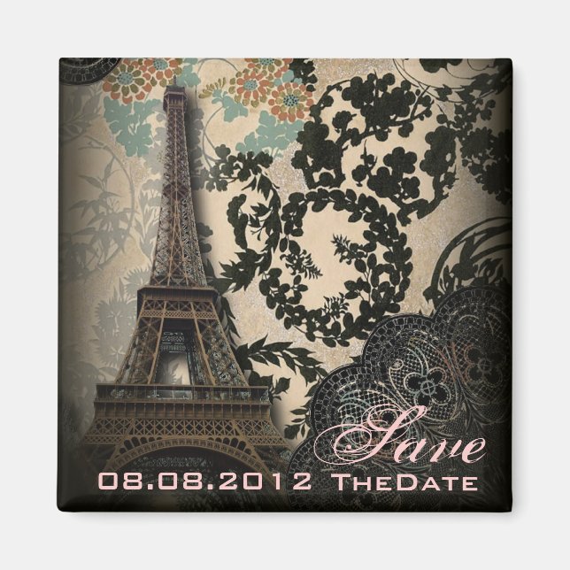 Sophisticated Paris Lace vintage save the date Magnet (Front)