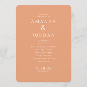 Sophisticated Peach Minimalist Wedding Ceremony Sc Program