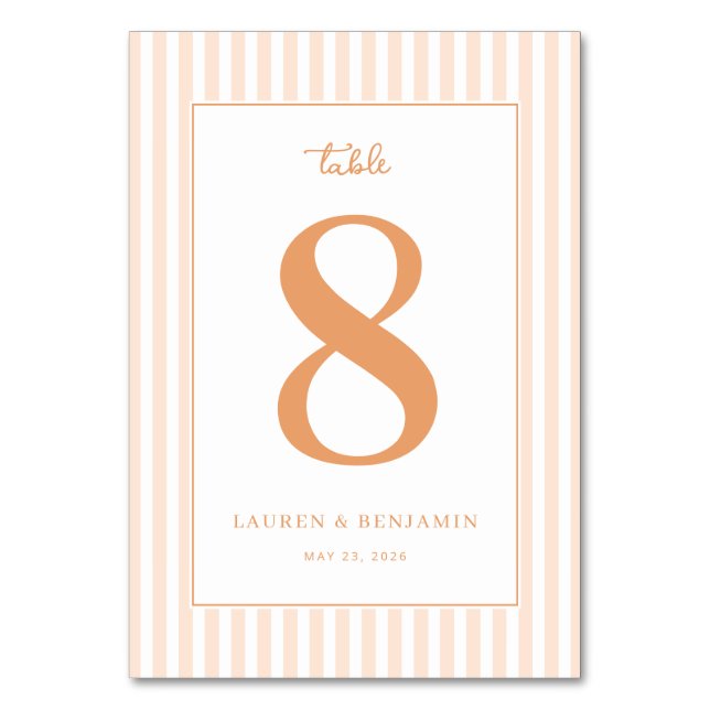 Sophisticated Peach Number Eight Table Number (Front)