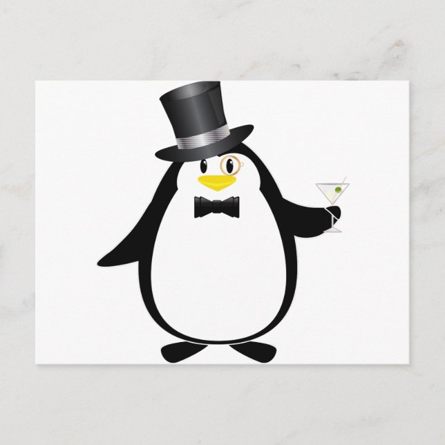 Sophisticated Penguin with Martini Postcard (Front)