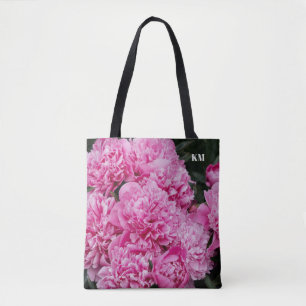 Sophisticated Pink Peony Macro Monogram Tote Bag