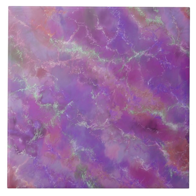 Sophisticated Pink, Purple And Silver Marble  Ceramic Tile (Front)