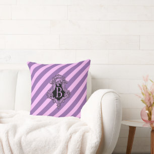 Sophisticated Pink Stripe and Initial Cushion