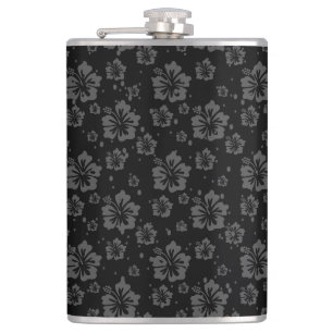 Sophisticated Plain Black Muted Floral Hip Flask