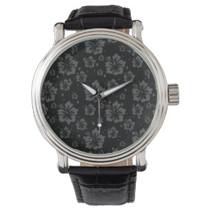 Sophisticated Plain Black Muted Floral  Watch