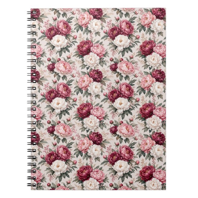 Sophisticated Premium Peony Bouquet Clusters Notebook (Front)