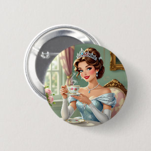 Sophisticated princess with crown elegant gown 6 cm round badge
