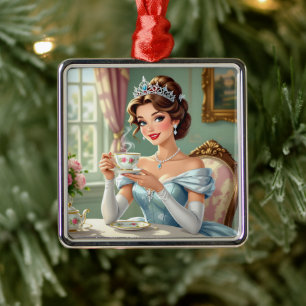 Sophisticated princess with crown elegant gown metal ornament