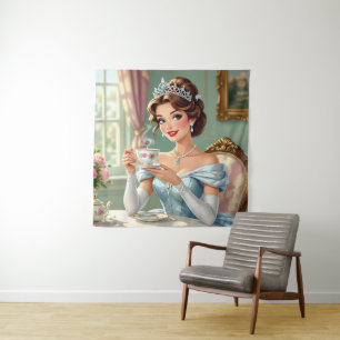 Sophisticated princess with crown elegant gown tapestry
