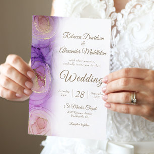 Sophisticated Purple Gold Floral Wedding  Invitation